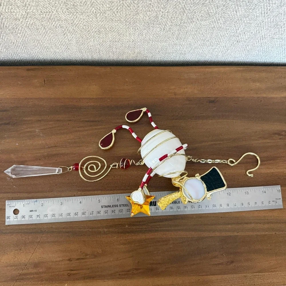 Vintage Snowman Stained Glass Suncatcher Whimsical Christmas‎ Ornament Prism
